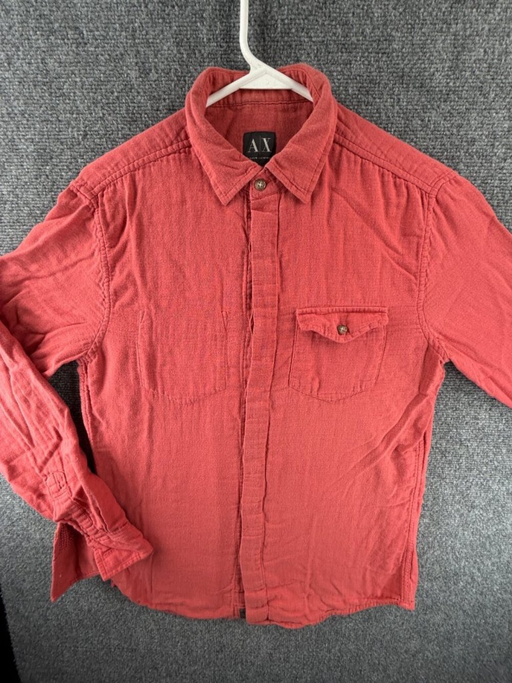 Armani Flannel Small Cotton Red Shirt Button Up Solid Pocket Mens Elegant Adult